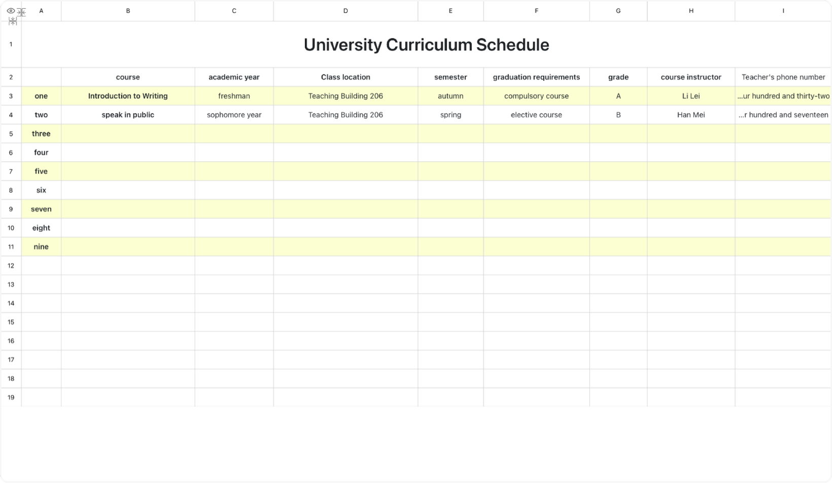 University Curriculum Schedule 1